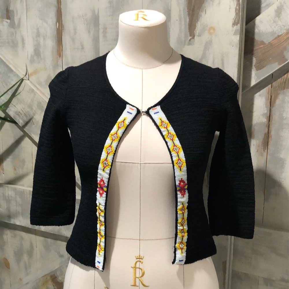Vintage Bette Paige Southwest beaded long sleeve cardigan black small